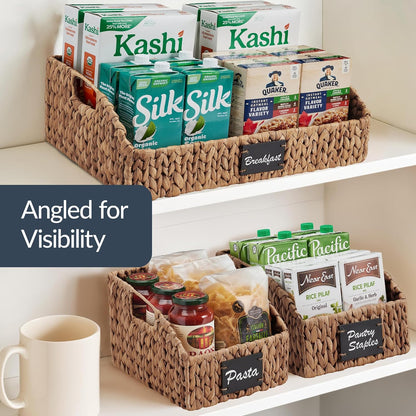 Best Choice Products Water Hyacinth Pantry Storage Baskets, Wicker Baskets w/Built-in Handles, Handwoven Shelf Baskets for Organizing, Pantry Organizers and Storage, 3-Pack - Chestnut