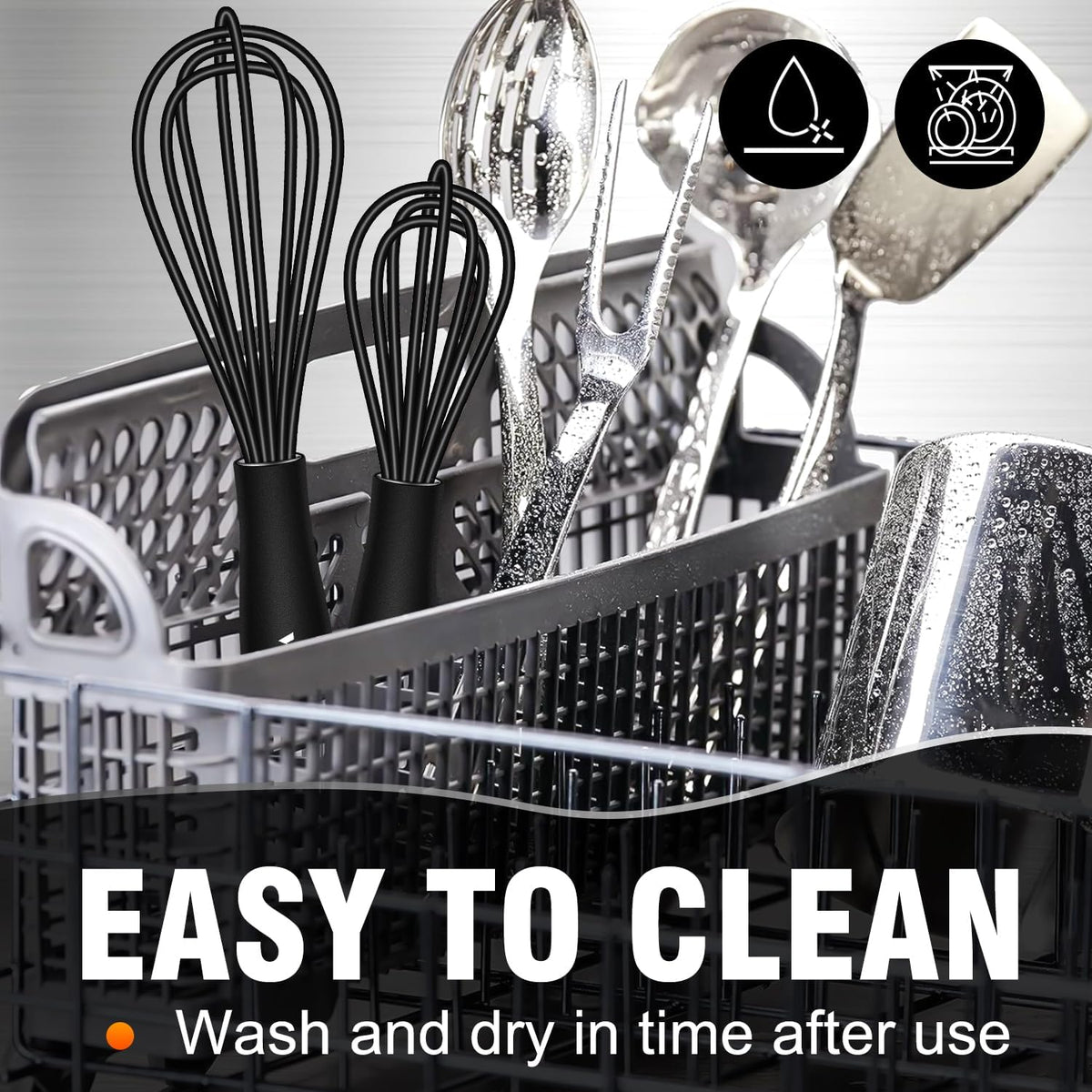 Walfos Silicone Whisk,Stainless Steel Wire Whisk -Heat Resistant 480°F Kitchen Whisks for Non-stick Cookware,Balloon Egg Beater Perfect for Blending,Whisking,Beating,Frothing & Stirring,Black