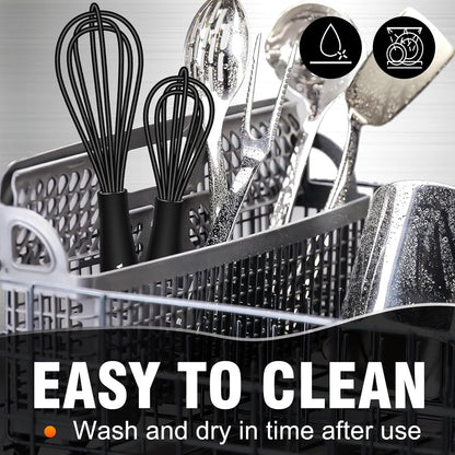 Walfos Silicone Whisk,Stainless Steel Wire Whisk -Heat Resistant 480°F Kitchen Whisks for Non-stick Cookware,Balloon Egg Beater Perfect for Blending,Whisking,Beating,Frothing & Stirring,Black