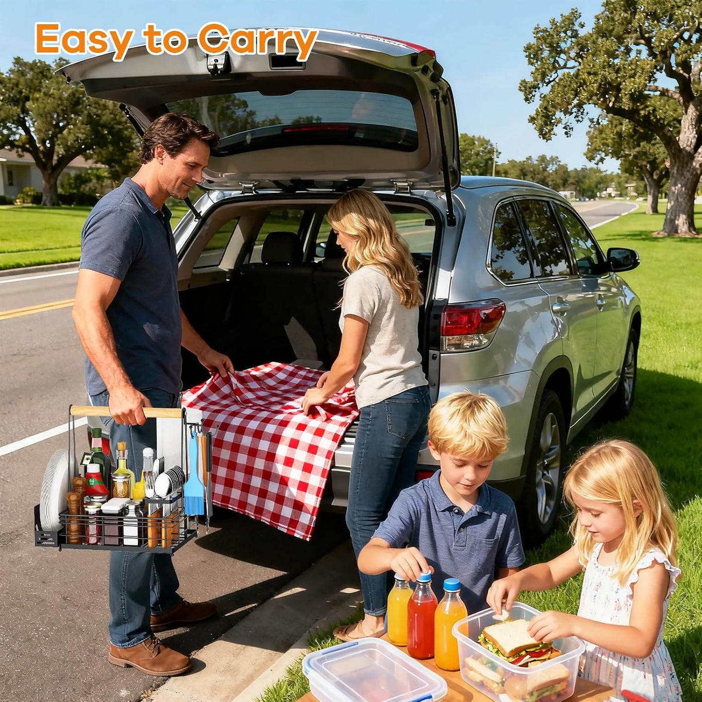 JBBTOOL Grill Caddy, BBQ Caddy for Outdoor Grill with Paper Towel Holder, Picnic Condiment Utensil Storage, Camping Essentials, RV, Tailgating Essentials, Grilling Accessories, Gifts for Men