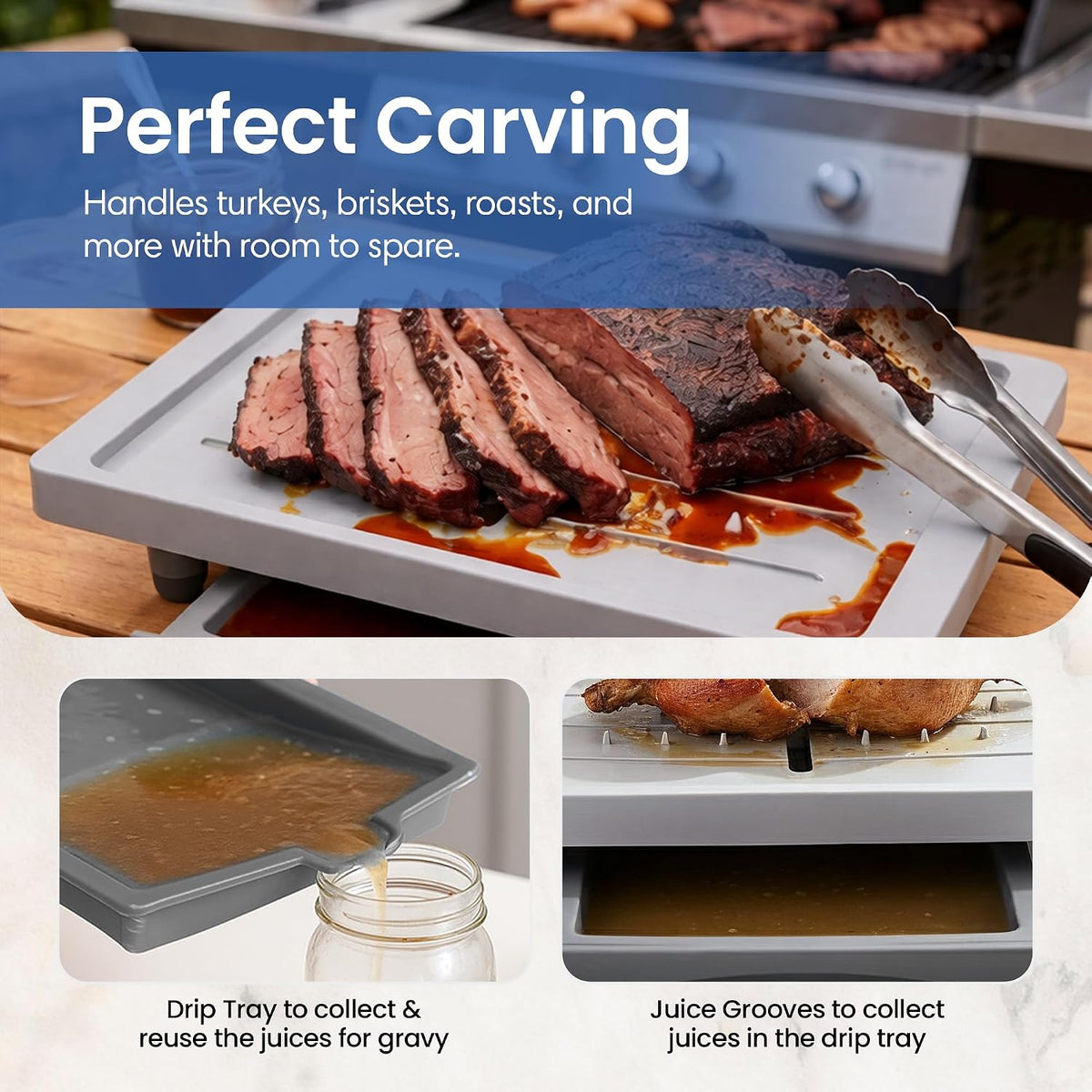 Karving King Large Cutting Board with Juice Groove, Drip Tray & Spikes