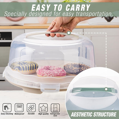 2 Pcs - 13 Inch Cake Carrier With Lid And Handle Round Container Aesthetic Home Kitchen Decorating Bpa Free Storage Containers Plastic Box for Transport Cheesecake Donut Cupcake Pies (Double)