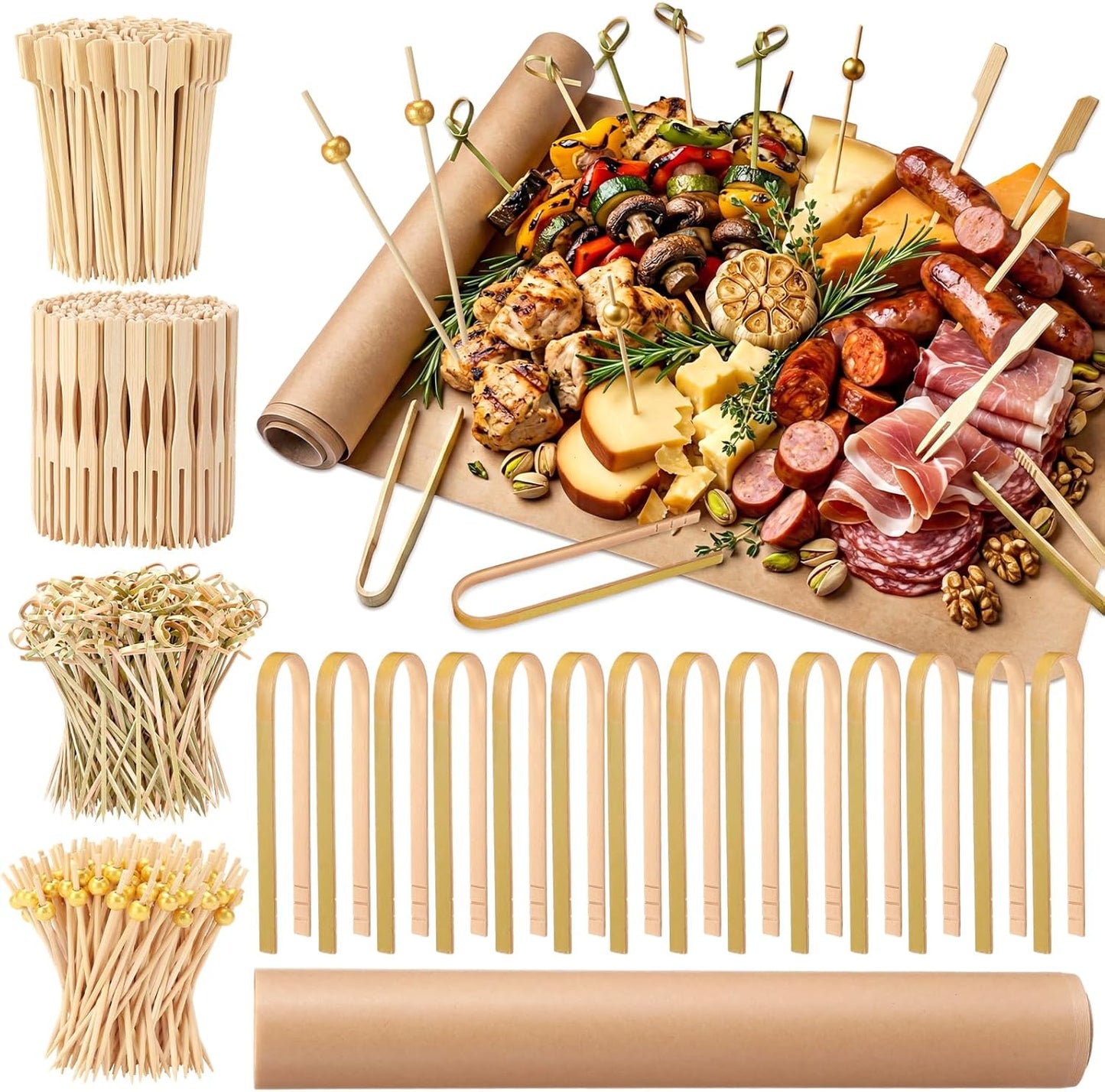 431 Pcs Charcuterie Accessories Set Grazing Table Supplies Including 65 ft Butcher Paper Roll 4 Style Cocktail Picks Bamboo Tongs Charcuterie Board Buffet for Wedding Graduation BBQ Party