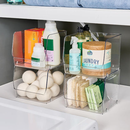 iDesign Stackable Clear Open Front Storage Bin, 4-Pack | Easy Access Organizer, For Kitchen, Pantry or Cabinet