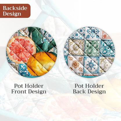 Maison d' Hermine 100% Cotton Oven Mitt & Pot Holder Set (7.5"x13" & 8"x8") - Colors C