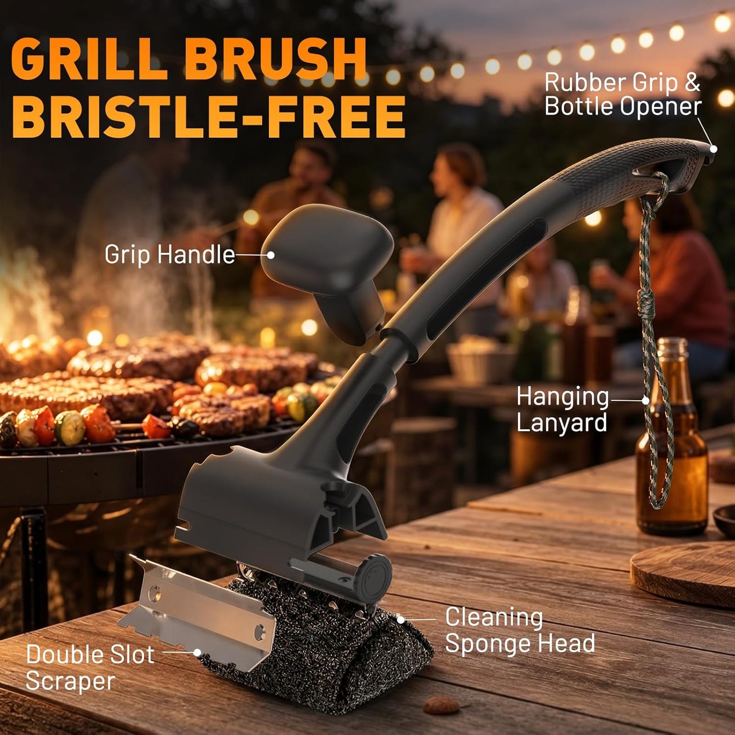 BBQ Grill Brush Bristle Free - Grill Cleaner Brush with Replaceable Heads for Cast Iron/Stainless Steel Porcelain/Gas/Charcoal Grates, Safe Grill Brush for Outdoor Grill, Grill Scraper Cleaning Brush