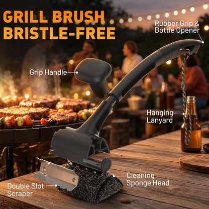 BBQ Grill Brush Bristle Free - Grill Cleaner Brush with Replaceable Heads for Cast Iron/Stainless Steel Porcelain/Gas/Charcoal Grates, Safe Grill Brush for Outdoor Grill, Grill Scraper Cleaning Brush