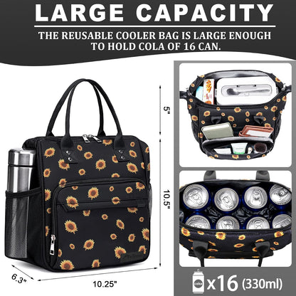 TuErCao Small Lunch Bag Lightweight Insulated Lunch Box for Women Work Portable Soft Cooler for Picnic Travel Road Trips, Loncheras para Mujer, Black