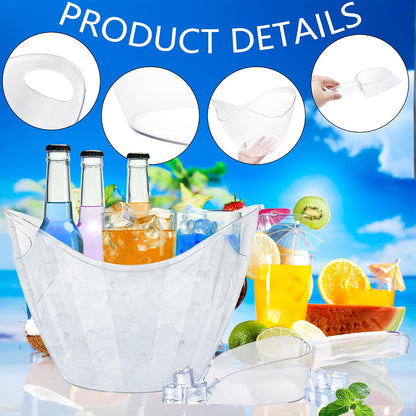 6 Pack Clear Ice Tubs 4 L Plastic Thickened Beverage Bucket with 6 Ice Scoop for Parties Champagne Mimosa Cocktail Bar Supplies Beverage Birthday Wedding Supplies