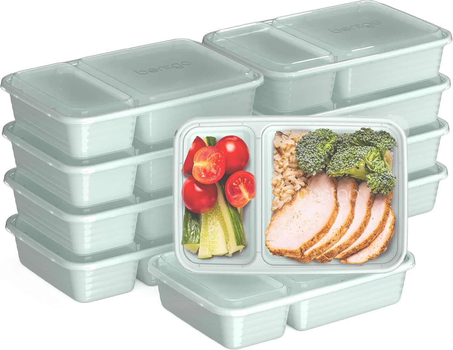 Bentgo Prep - 20-Piece 2-Compartment Reusable Meal Prep Containers with Lids, PFAS & BPA Free Materials, Durable, Microwave, Freezer, & Dishwasher Safe To Go Food Storage (Rose Gold)