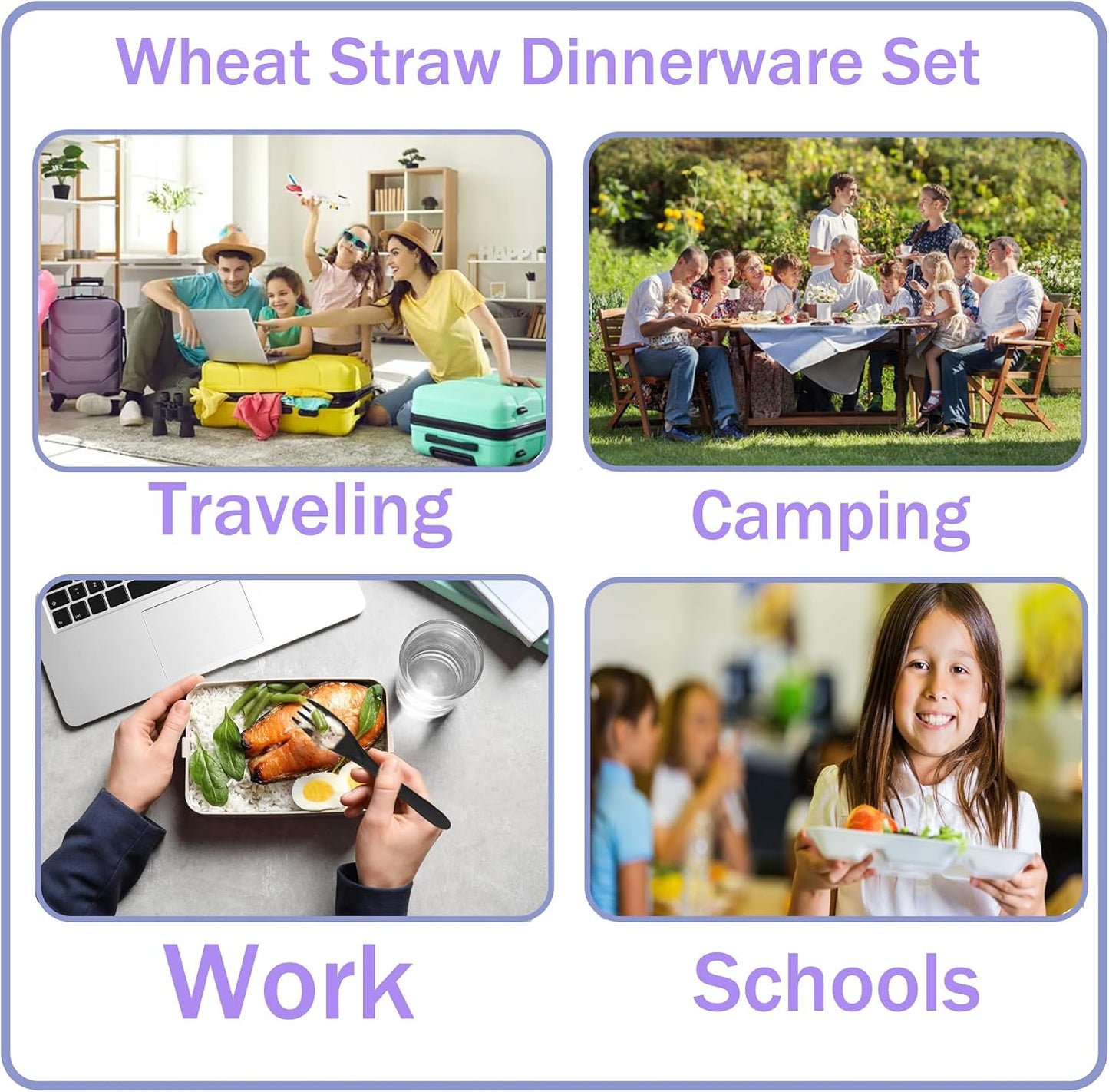 2 Pack Travel Utensils Set with Case, Wheat Straw Reusable Cutlery Set, Portable Spoon Knife Fork Tableware for Lunch Box, Picnic, Camping, Office, BPA Free for Adults Kids