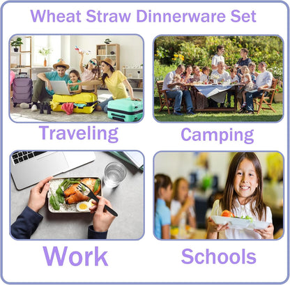 2 Pack Travel Utensils Set with Case, Wheat Straw Reusable Cutlery Set, Portable Spoon Knife Fork Tableware for Lunch Box, Picnic, Camping, Office, BPA Free for Adults Kids
