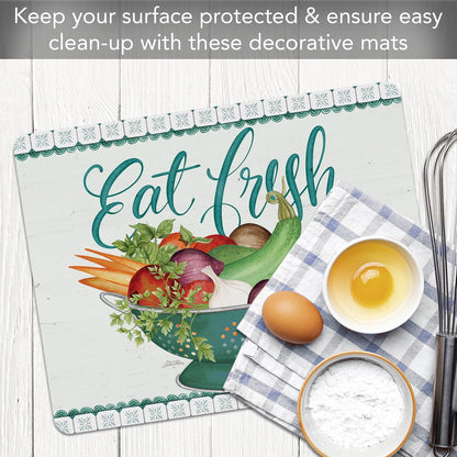 Cut N' Funnel Eat Fresh Designer Flexible Cutting Board Mat 15" x 11.5" Made in the USA Decorative Flexible Easy to Clean