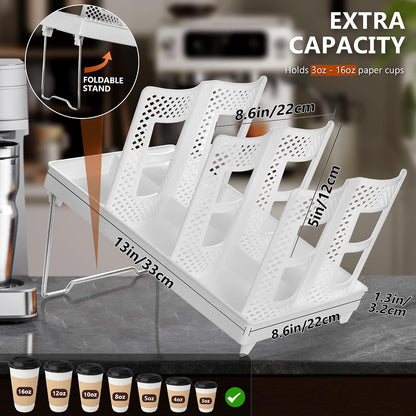 6-Slot Paper Cup and Lid Holder, Disposable Coffee Cup Dispenser, Upright Paper Cup Dispenser for Coffee Stations, Kitchens, Bars, Restaurants, Lounges (White)