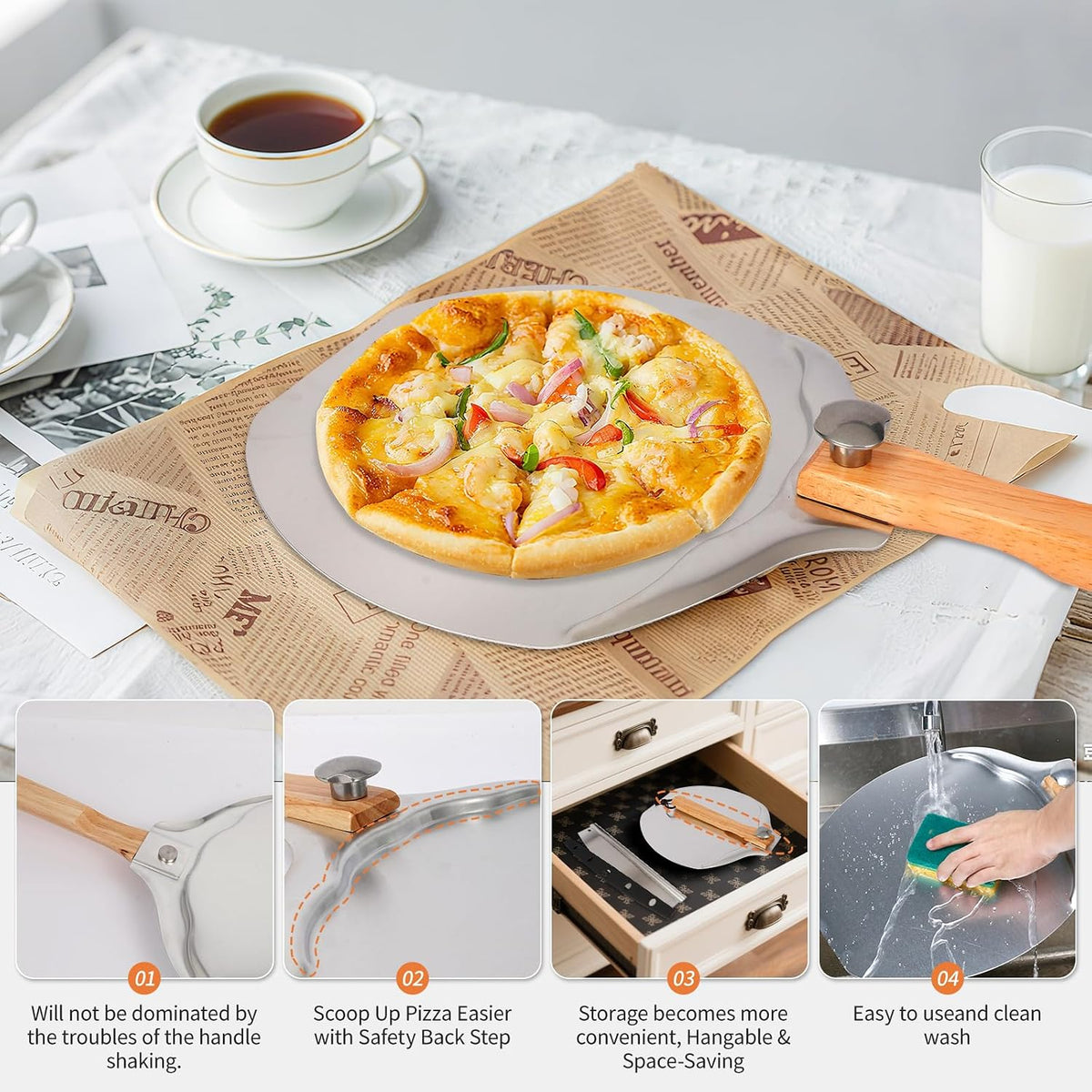 12” x 14” Aluminum Pizza Peel Set, Pizza Paddle with Foldable Handle