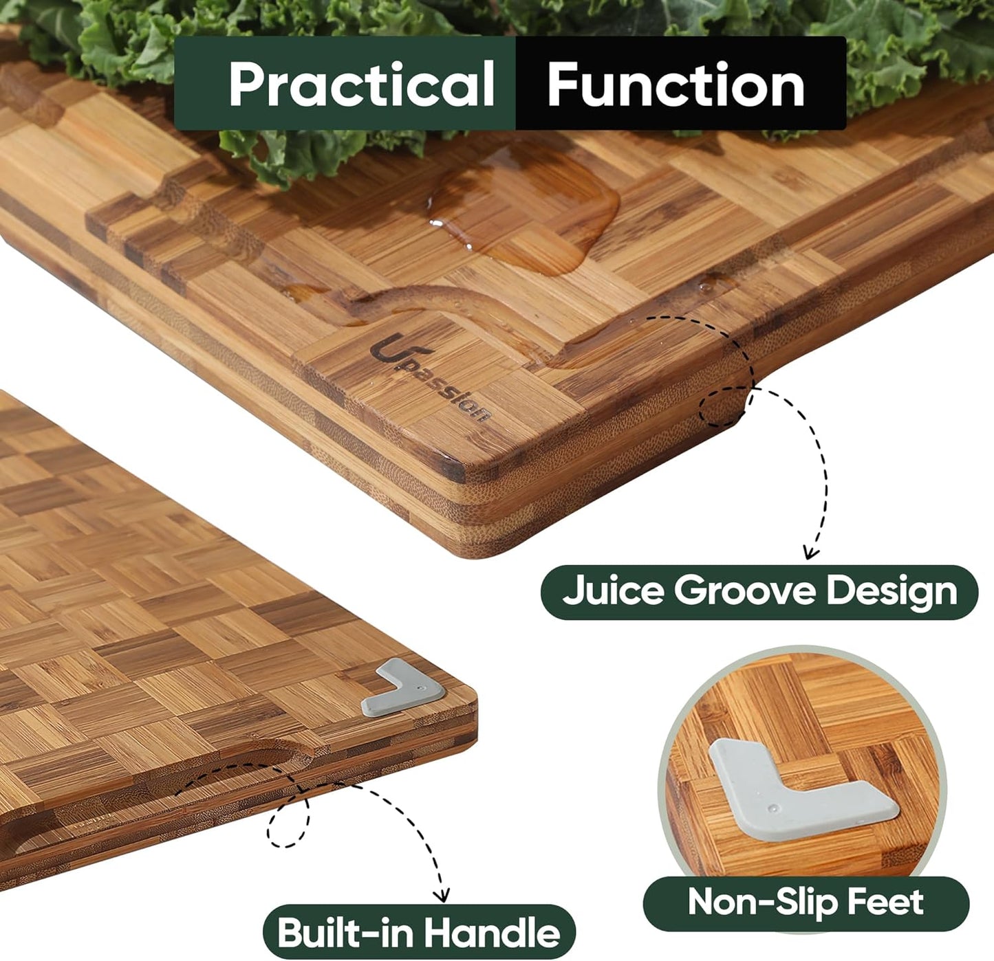 Heavy Duty Bamboo Cutting Board Set 3 Pack Non Toxic Juice Groove Charcuterie Board Book Wood Cutting Boards for Kitchen Solid End Grain Wood Chopping Board Large Butcher Block