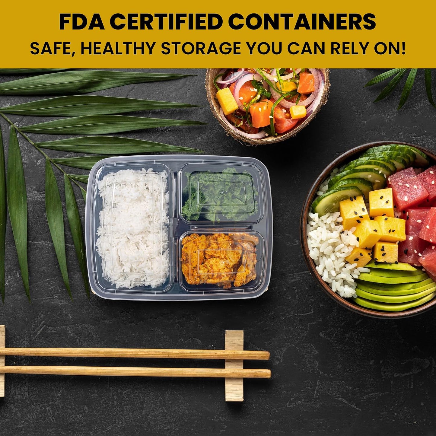 Superior 10 Pack Meal Prep Containers - 32oz Reusable 3 Compartment Food Containers–Microwave and Dishwasher Safe Prep Plastic Food Containers with Lid Divided Bento Box Lunch Tray