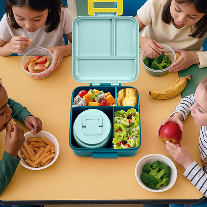 Bento Lunch Box for Kids with 8oz Soup Thermo Leak-Proof Lunch Food Containers with Snack Sauce Container for Kid Girls Boys to School (Pink Mermaid)
