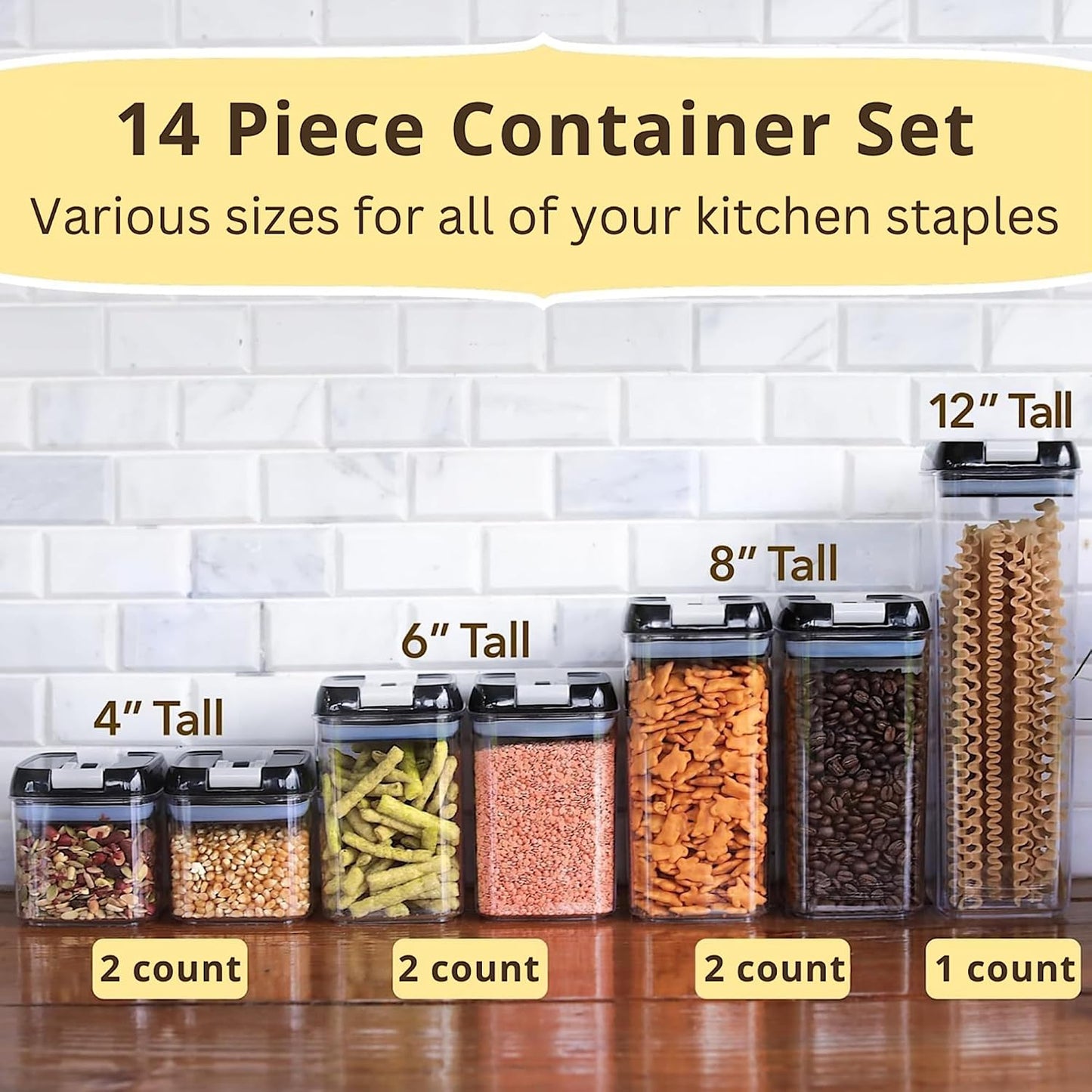 Simply Gourmet Airtight Flour and Sugar Containers with Lids – 3 Piece Kitchen Pantry Organization Set, BPA-Free Clear Plastic, Stackable Canisters for Baking Ingredients, Rice, Snacks, Cereal