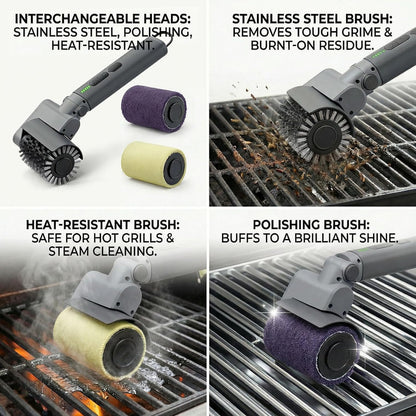Cordless Electric Grill Brush with Adjustable Angle, 3-Speed Power Motor & Stainless Steel Head - Rechargeable, 90-Min Runtime, Waterproof Grill Cleaner for BBQ Grates & Griddles (Black)