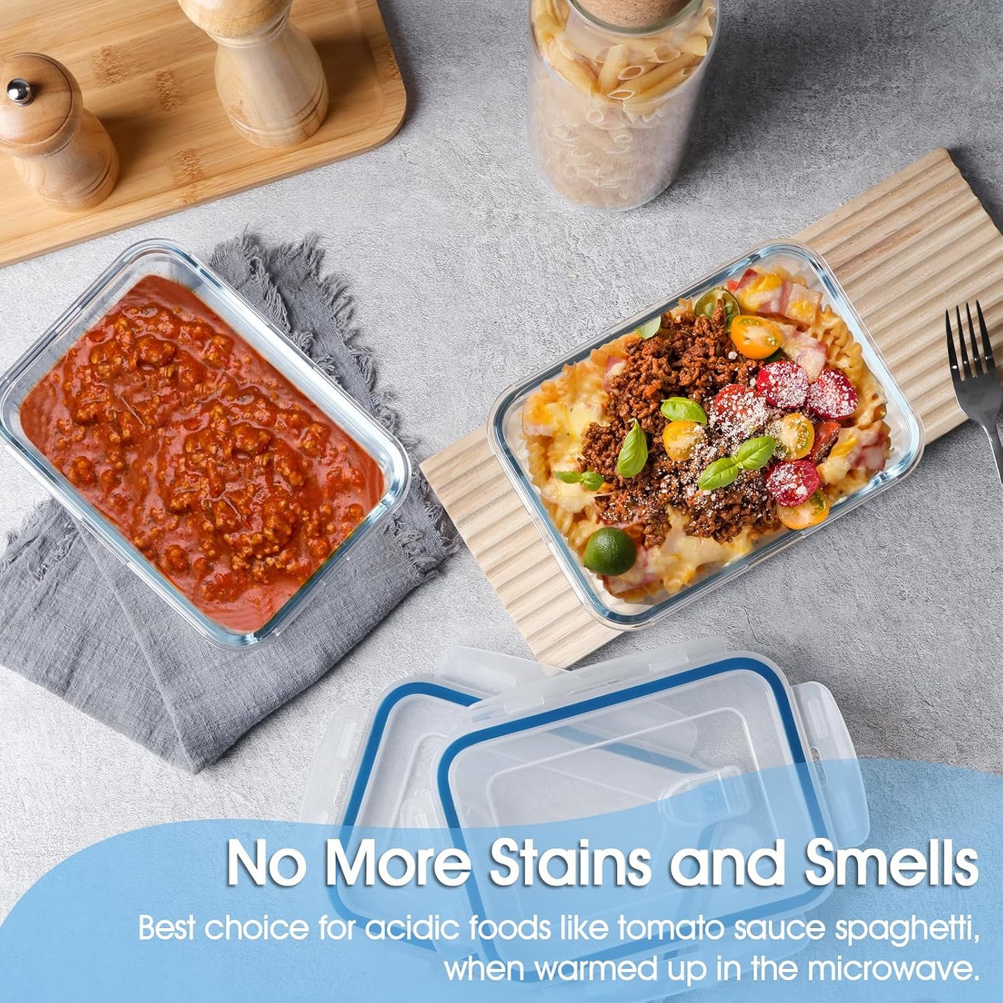 NUTRIUPS 34oz Glass Food Storage Containers with Lids, 1.0L Rectangle Meal Prep Containers, Airtight Reusable Lunch Container Set of 2