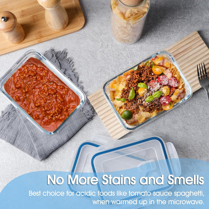 NUTRIUPS 34oz Glass Food Storage Containers with Lids, 1.0L Rectangle Meal Prep Containers, Airtight Reusable Lunch Container Set of 2