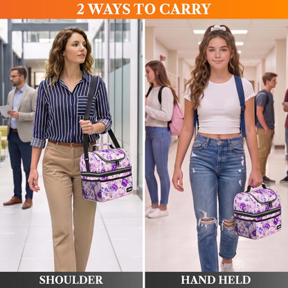 opux Insulated Lunch Bag for Men Women, Double Decker Leakproof Lunch Box Cooler Tote with Shoulder Strap, Large Lunchbox for Work School Travel Meal Prep, Adults Kids Boys Girls, Green, 16 Cans