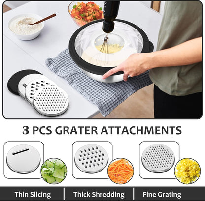 E-far Colander with Mixing Bowl Set, 4-1 Stainless Steel Colander Strainers Bowl with Graters for Kitchen, Rotatable Food Strainer Bowl for Rinsing Fruits Vegetables/Draining Pasta - Black