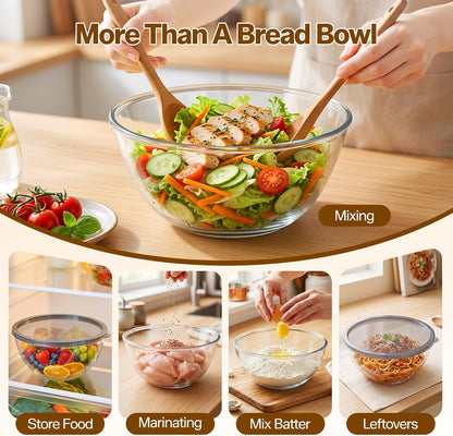 4.7 QT Large Glass Mixing Bowl with Lid, for Sourdough Bread Making