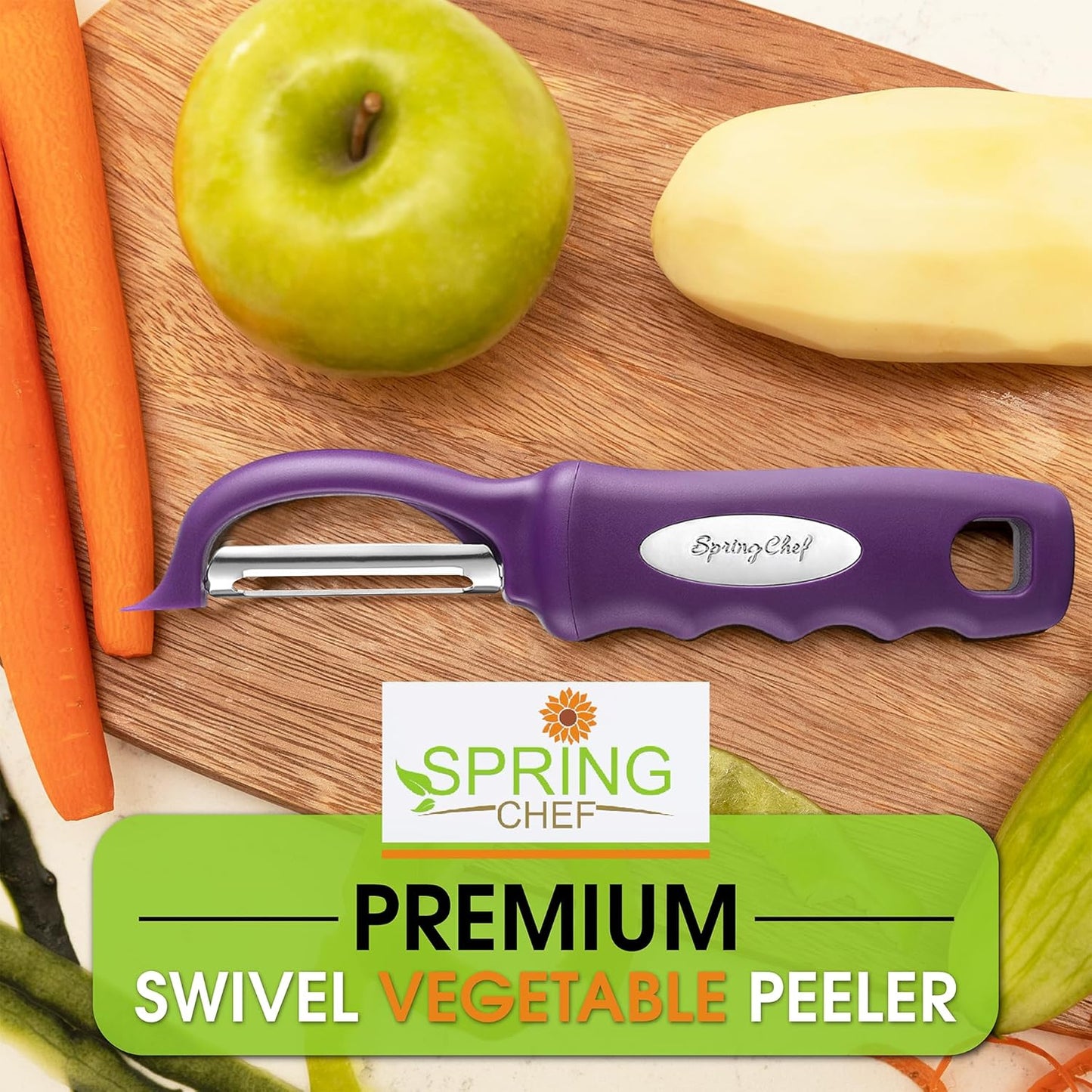 Spring Chef Premium Swivel Vegetable Peeler, Soft Grip Handle and Ultra Sharp Stainless Steel Blades - Perfect Kitchen Peeler For Veggie, Fruit, Potato, Carrot, Apple - Mango
