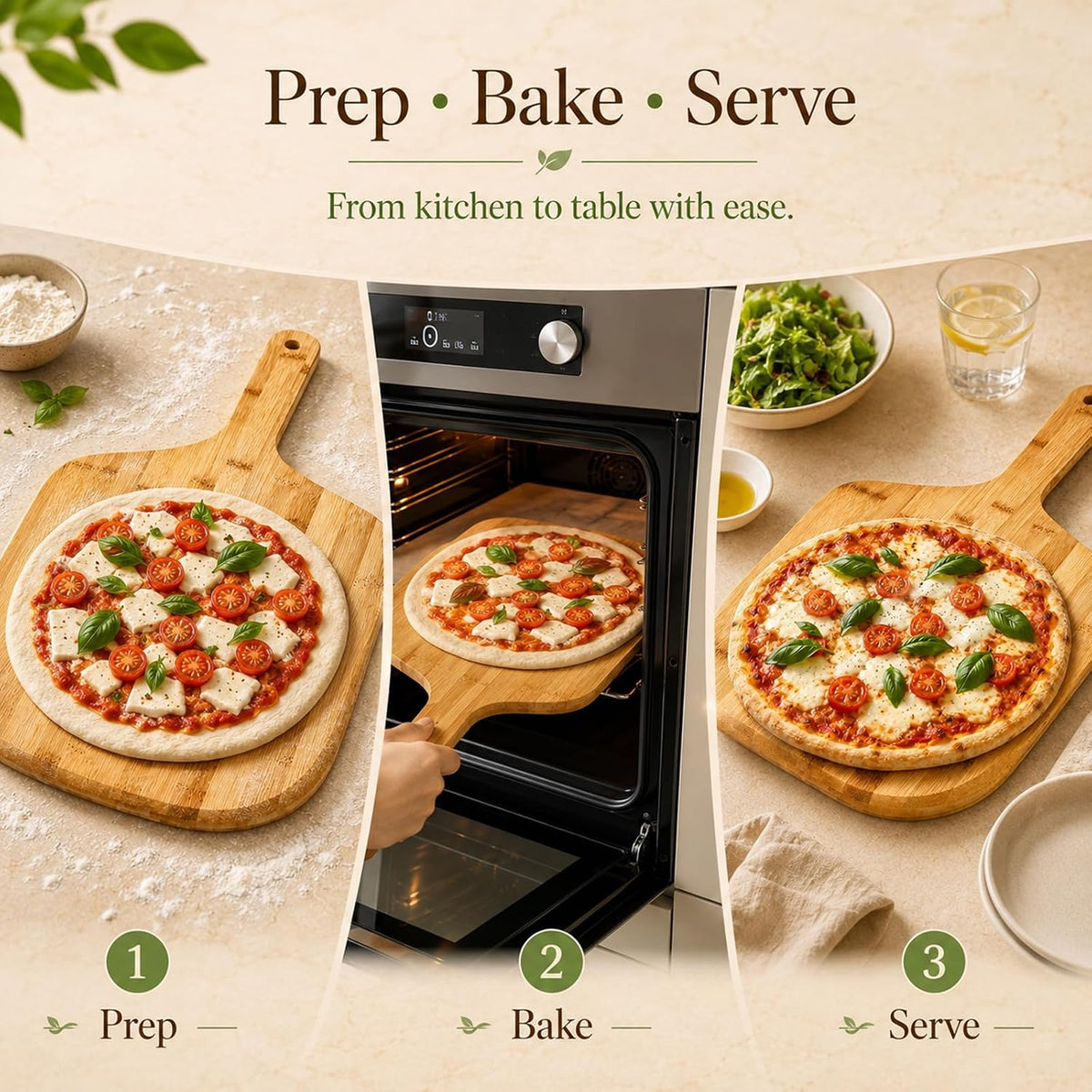 12 Inch Bamboo Pizza Peel, Pizza Paddle Spatula With Handle