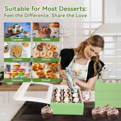 3-Set Cupcake Boxes Bulk with Clear Display Window Hold 12 Standard Cupcakes, Disposable Food Grade White Cupcake Carrier Cupcake Container, Perfect for Cupcakes Muffins Cookies Pastries
