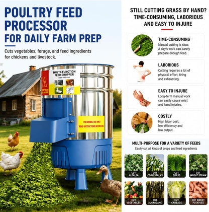 Commercial Electric Vegetable Chopper, 1500W Stainless Steel Poultry Feed Processor, Multifunctional Food Chopper for Chicken, Cattle, Sheep, Farm & Household Livestock Feed Shredder 2200W
