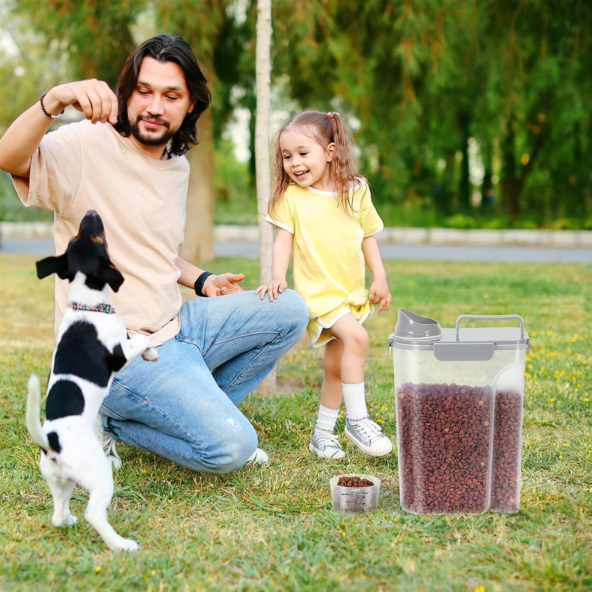 LEAWALK 5-7Lbs Dog Cat Food Storage Container with Upgraded Large Nozzle BPA-free, 4 Snap Seals Plastic Pet Food Storage Containers with Handles are Easy to Clean and Carry