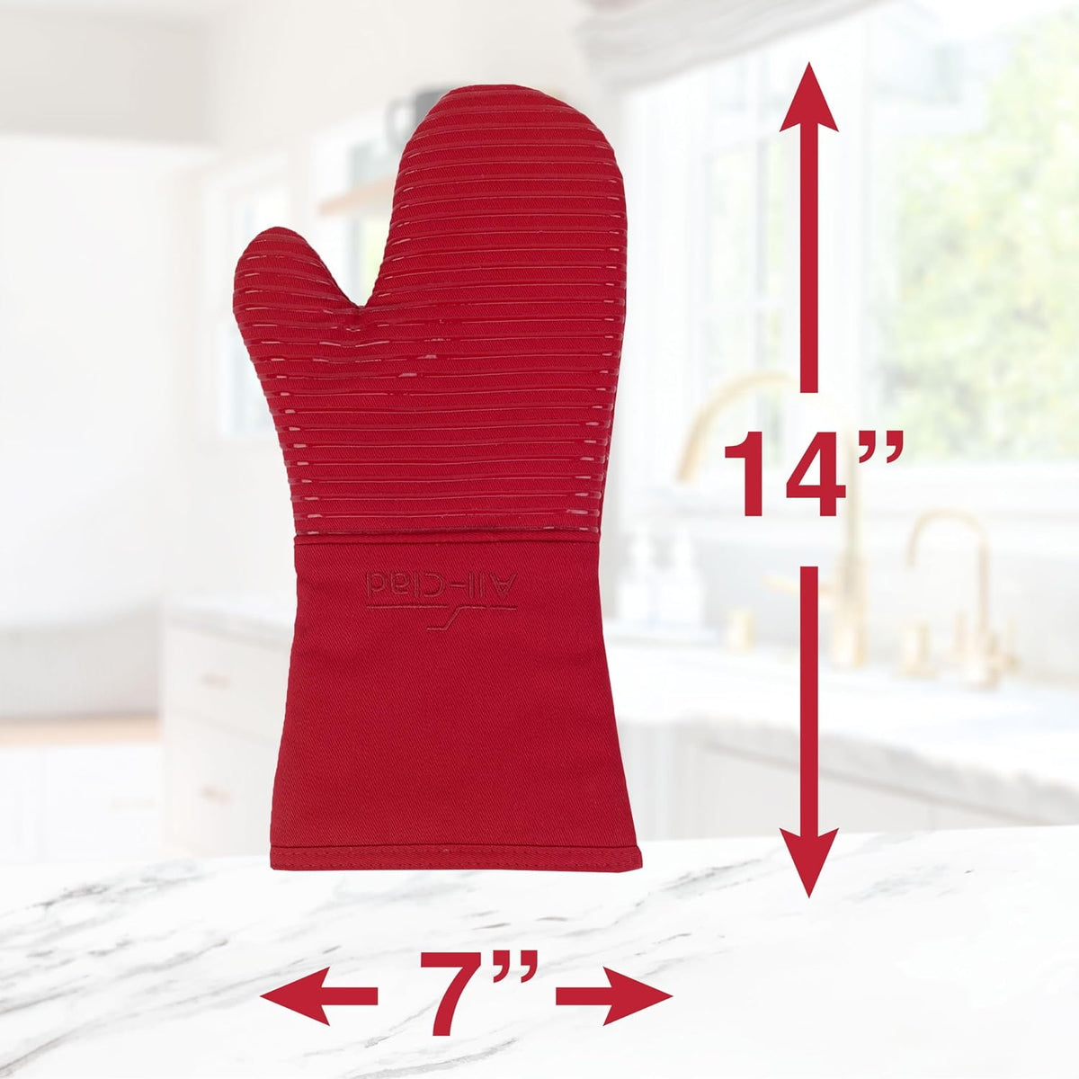 All-Clad Silicone Oven Mitts: Heat Resistant up to 500 Degrees - 100% Cotton & Silicone, 14"x7" Oven Mitt for Kitchen and Barbeque, Pewter