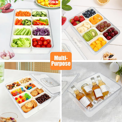 Snackle Box Containers, Travel Snack Box Container with Insulated Bag, 8 Compartments Divided Serving Snack Tray with Lid, Portable Snacklebox, Charcuterie Fruit Platterbox Keep Food Fresh for picinic