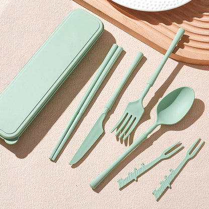 Reusable Travel Utensils Set with Case, Wheat Straw Portable Plastic Fork Spoon Knife Chopsticks Camping Cutlery, Eco-Friendly BPA Free Tableware Picnic Flatware for Kids Adults or Daily Use (Pink)