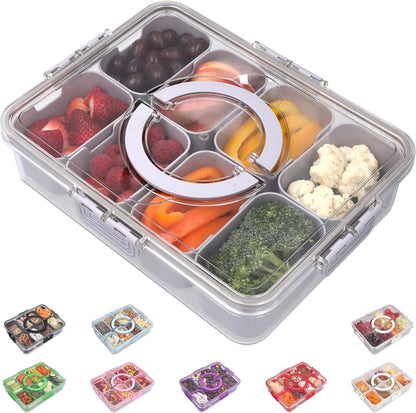 KEYVOZ Snackle Box Container with Lid- Travel Charcuterie Box with Handle - Organizer for Candy, Fruit, Nuts, Veggies, Snacks, Beach Essentials, Portable Lunch Box (Red, Small)