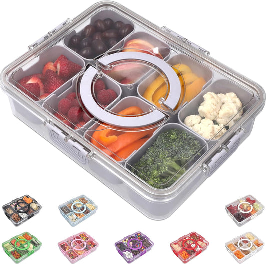 KEYVOZ Snackle Box Container with Lid- Travel Charcuterie Box with Handle - Organizer for Candy, Fruit, Nuts, Veggies, Snacks, Beach Essentials, Portable Lunch Box (Red, Small)