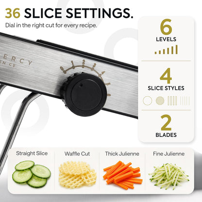 Gramercy Mandoline Slicer for Kitchen, Adjustable V-Blade, 36 Slice Options
