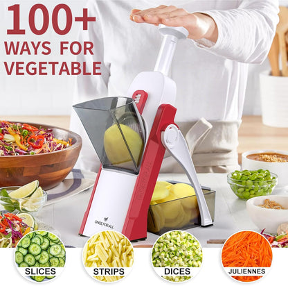 ONCE FOR ALL Safe Mandoline Slicer 5 in 1 Vegetable Chopper Food Potato Cutter, Strips Julienne Dicer Adjustable Thickness 0.1-8 mm Kitchen Chopping Artifact Fast Meal Prep (Gray)