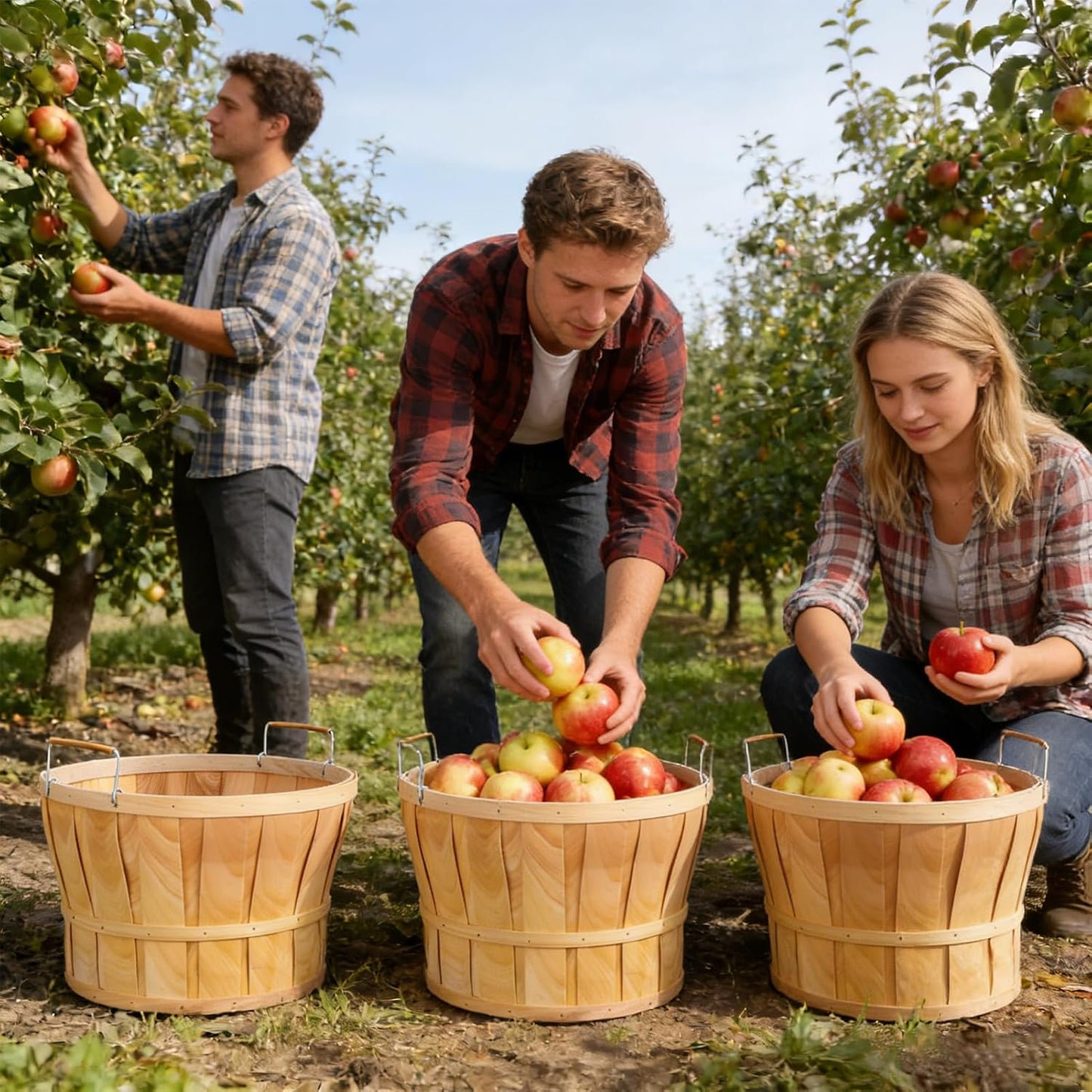 5 Pack Jumbo Half Bushel Baskets 14 x 9.5 Inch, Large Natural Wooden Harvest Apple Baskets with Handles for Harvest Fruit Plants, Farmers Market, Produce, and Home Storage Use