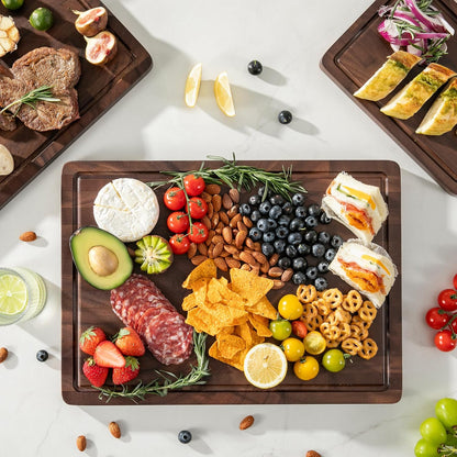 THETCHRY Teak Wood Cutting Board Set of 3 Wooden Cutting Boards for Kitchen | Premium Teak Wood • FSC Certified • Deep Juice Groove • Built-In Handles • Non-Slip Feet • 3 Practical Sizes • Gift-Ready Box