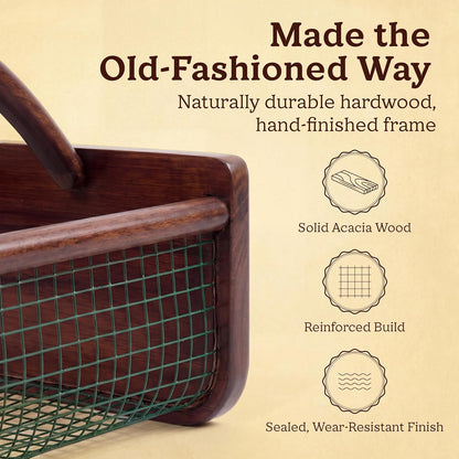 HOMESTEAD Garden Hod Harvest, Durable Acacia Wood Frame with Rotating Handle Basket, Farmhouse Basket for Home Improvement, Gardening, Farm, Kitchen, Indoor Outdoor Use, Natural Color