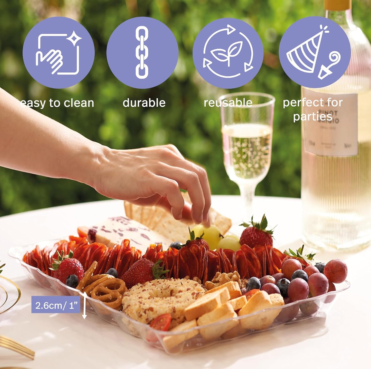 MATANA 6 Pack 13x9 Clear Plastic Serving Trays and Platters, Rectangle Large for Party, Reusable & Disposable for Food, Desserts, Cookie, Appetizers