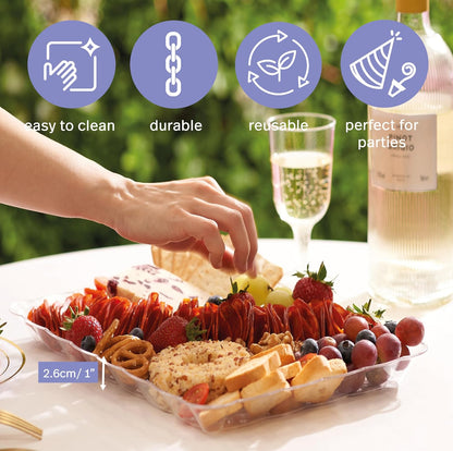 MATANA 6 Pack 13x9 Clear Plastic Serving Trays and Platters, Rectangle Large for Party, Reusable & Disposable for Food, Desserts, Cookie, Appetizers