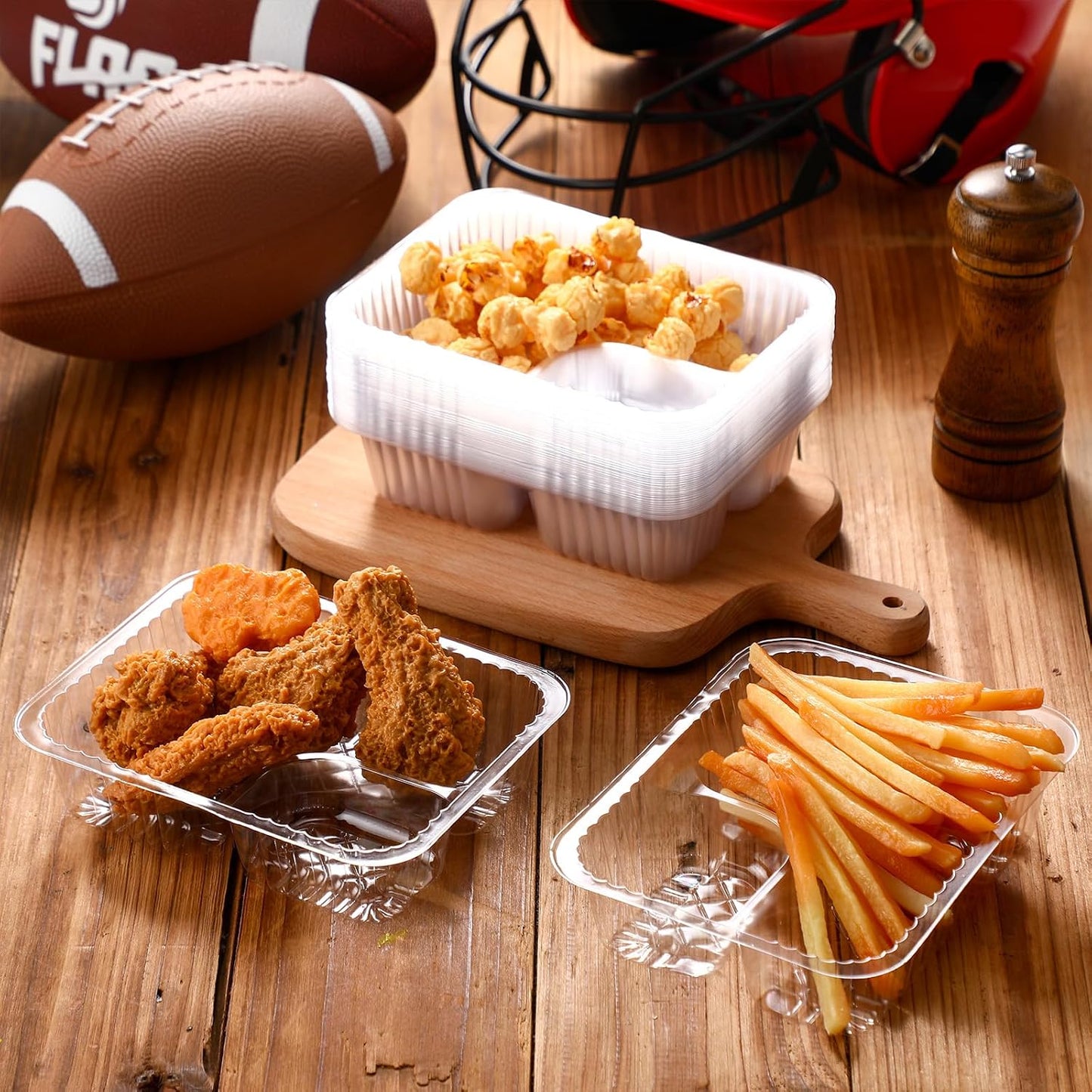 Yerliker 100 Pcs Disposable Tray Set 50 Plastic Nacho & 50 3 lb Paper Food Trays Food Boats Popcorn Chip Holder for Carnivals, Movie Theater, Concession Stand Supplies & Snack(Stripe Style)