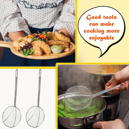 4 Pcs 18 Inch Wire Skimmer Large Carbon Steel Spider Strainer with Long Handle Round Spider Skimmer Spoon for Kitchen Frying Noodles Pasta Dumplings Hot Pot Oil Skimming