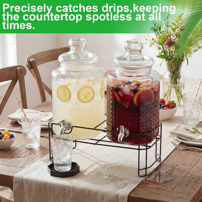 2 Pack 5 Gallon Drink Dispenser with Stand for Parties, Hammered Glass Beverage Dispensers, Stainless Steel Spigots and Drip Trays, Water Jar Jug for Lemonade, Juice, Tea and Party Drinks