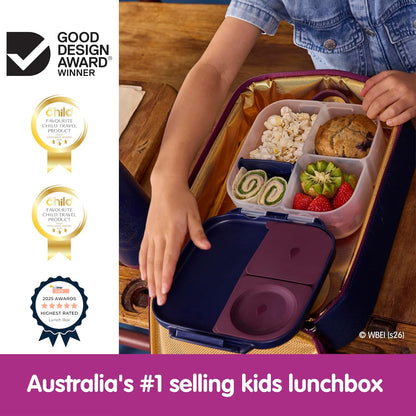 b.box Mini Lunch Box 2-Pack, Leak Proof Bento Box for Kids, 3 Compartment Snack Containers Ages 3+, Lunchbox for Daycare + School, Dishwasher Safe, BPA-Free, PFAS-Free, 4.25 Cup - Blue + Green